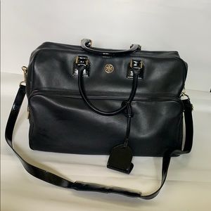 Tory Burch black leather overnight travel bag